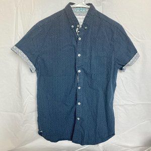 S Blue Button Up Shirt With Small White Polka Dots